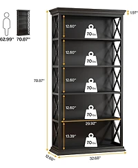 Tribesigns 6-Tier Bookcase Set of 2, 71 Inches Industrial Bookshelves and Bookcases with 5 Shelf Display Storage Shelves