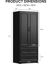 Likimio Black Armoire Wardrobe Closet with 2 Doors and 2 Drawers
