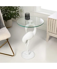 Jonathan Y Blanche 25" Classic Mid-Century Glass Top Flamingo End Table