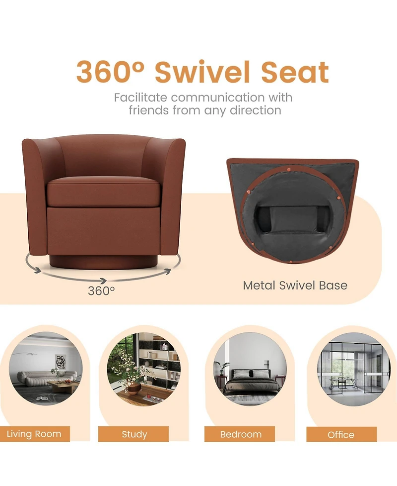 Swivel Barrel Chair with Ottoman Footrest Curved Backrest & Armrests Living Room