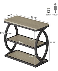 Tribesigns End Table, Narrow 3-Tier End Table for Living Room, Industrial Wooden Side Table with Metal Frame