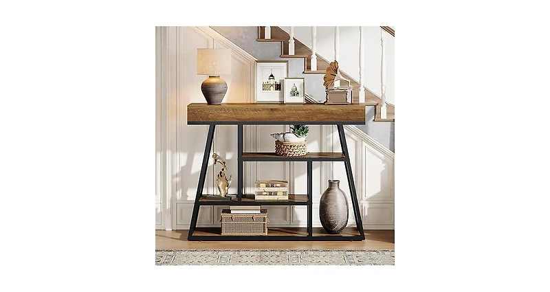 Tribesigns 41.3" Entryway Table, Industrial Narrow Console Sofa Table with 4 Tiers Storage Shelves for Entry, Hallway