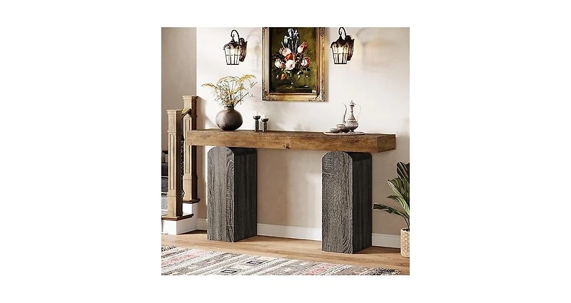 Tribesigns 63" Long Entryway Table, Farmhouse Console Table with 2 Arched Pedestal Legs