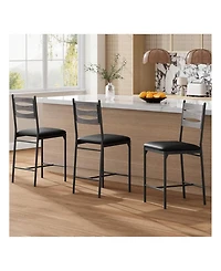 gaomon Bar Stools Set Of 2, Wooden Barstools, Faux Leather Upholstered Bar Chair With Back & Footrest & Thick Cushion