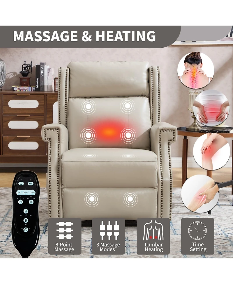 Boyel Living Faux Leather Manual Recliner Chair for Room with 8 Vibrating Nodes and 155-Degree Recline