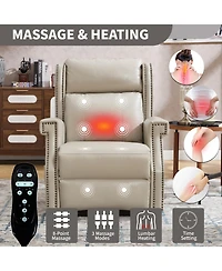 Boyel Living Faux Leather Manual Recliner Chair for Room with 8 Vibrating Nodes and 155-Degree Recline