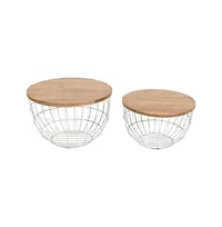 Jofran Rondo Nested Storage Solid Wood and Metal Basket Coffee Tables (Set of 2)