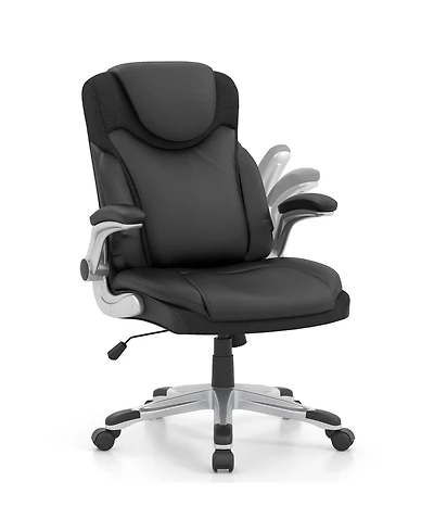 Ergonomic Office Chair Pu Leather Executive Swivel with Flip-up Armrests