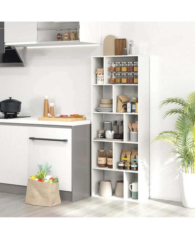 Costway 63" Tall Floor Standing Open Bookshelf with 10 Cubbies 5 Back Anti-falling Panels