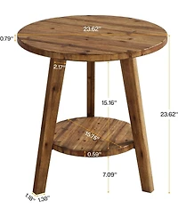 Tribesigns Solid Wood Round End Table, Sofa Side Table with Storage Shelf, Farmhouse Nightstand for Living Room, Bedroom