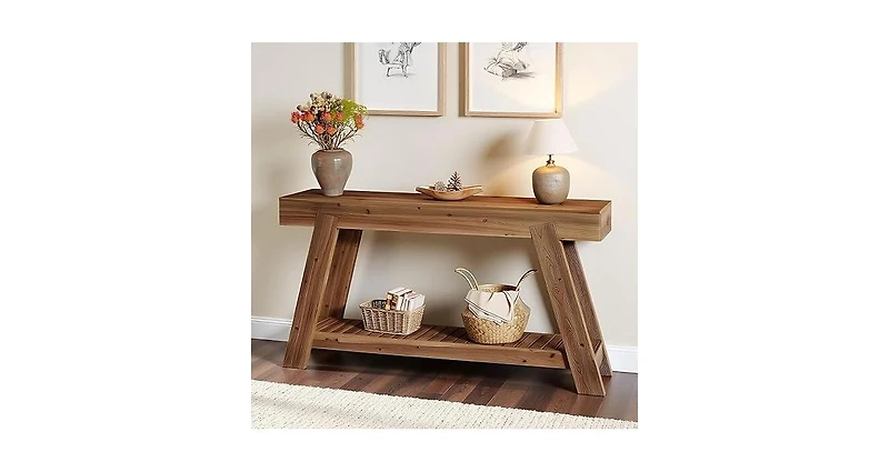 Tribesigns 62.9-Inch Solid Wood Console Table for Entryway, Long Narrow Sofa Couch Table with Storage