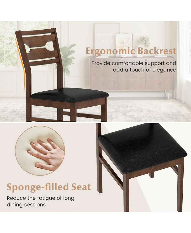 Gymax Dining Chair Set of 4 w/ Rubber Wood Frame Padded Seat Curved Backrest