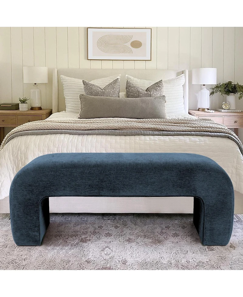 47" Upholstered Scroll Velvet Waterfall Bench/Chenille Entryway Bench-Maison Boucle