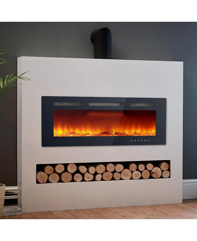 Gaomon 40" Wall Mounted/Recessed Electric Fireplace, 12 Flame Colors, Remote Control, 750/1500W, Log & Crystal