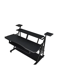 Flynama Willow Black Finish Music Desk with 40Inch Keyboard Tray and Storage Shelves