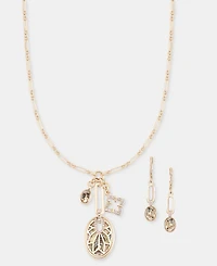 Anne Klein Mixed Stone Charm Pendant Necklace & Drop Earrings Set