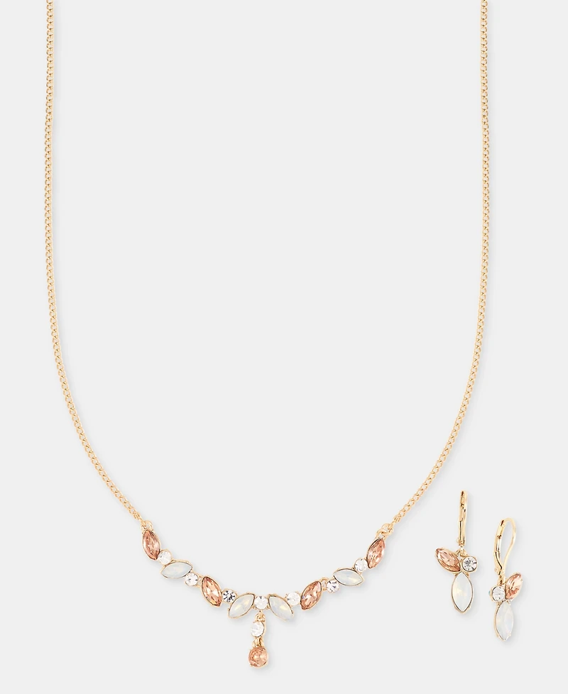 Anne Klein Navette Stone Lariat Necklace & Drop Earrings Set