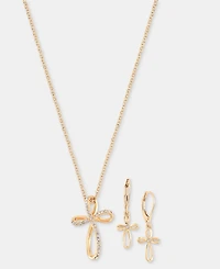 Anne Klein Pave Infinity Cross Pendant Necklace & Drop Earrings Set