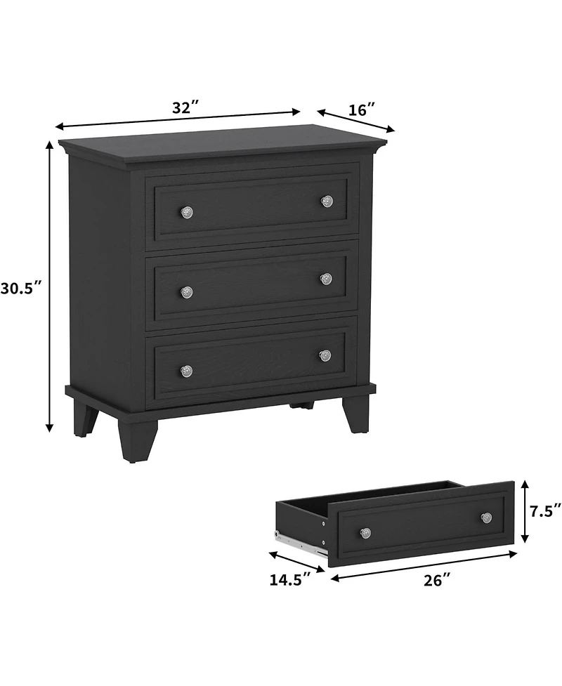 Gaomon 3-Drawer Dresser, Wide Wood Chest with Vintage Handles, Modern Storage Cabinet for Bedroom or Living Room
