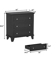 Gaomon 3-Drawer Dresser, Wide Wood Chest with Vintage Handles, Modern Storage Cabinet for Bedroom or Living Room