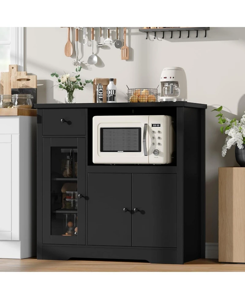 gaomon Storage Cabinet with Adjustable Shelves & Microwave Stand, Buffet Sideboard with Drawer
