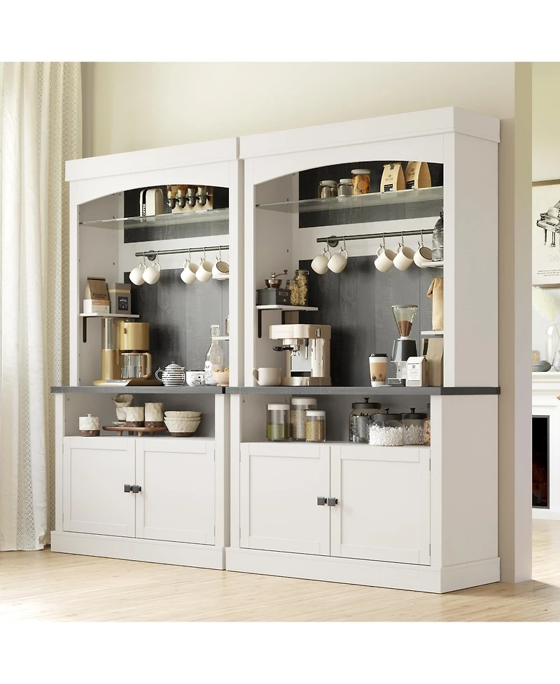 Gaomon Farmhouse Coffee Bar Cabinet with Led Lights 72" Tall Coffee Hutch Cabinet Large Buffet Cabinet Kitchen Sideboard