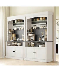 Gaomon Farmhouse Coffee Bar Cabinet with Led Lights 72" Tall Coffee Hutch Cabinet Large Buffet Cabinet Kitchen Sideboard