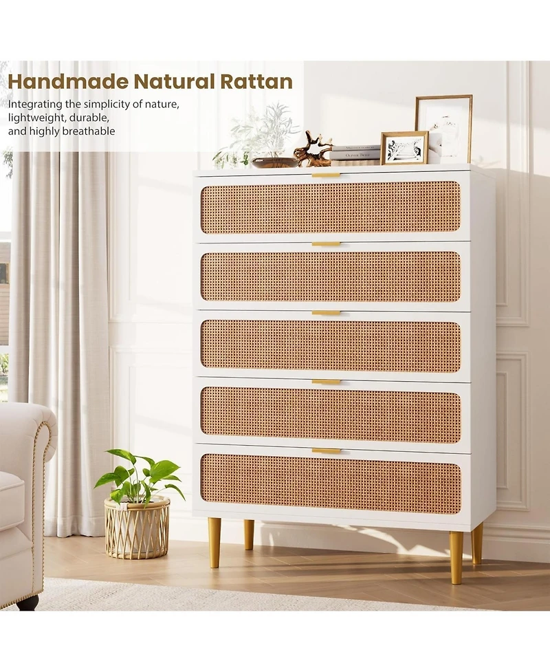 Gaomon Rattan 5-Drawer Bedroom Dresser, Horizontal