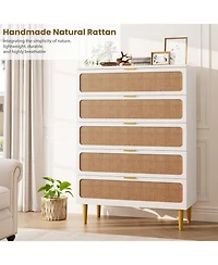Gaomon Rattan 5-Drawer Bedroom Dresser, Horizontal