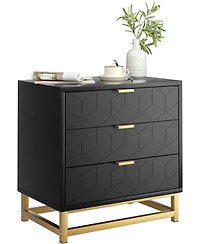 Gaomon Grey 3-Drawer Modern Wood Dresser, Bedroom and Closet Storage Chest with Gold Pulls, Nightstand-Style Organizer