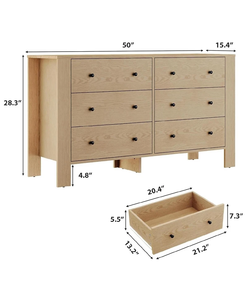 Gaomon 6 Drawer Dresser for Bedroom, Modern Wide Dresser Organizer with Storage Drawers