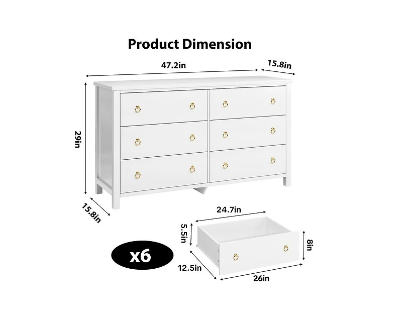 gaomon 6 Dresser for Bedroom, 47.2" Wide Dresser