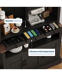 Gaomon Coffee Bar Cabinet with Led Light, 72" Tall Farmhouse Hutch Storage, Sideboard Buffet