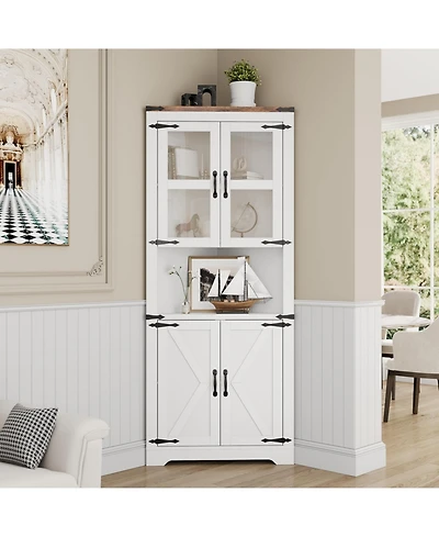 gaomon Tall Corner Cabinet, Farmhouse Corner Storage Cabinet with Glass Door & Adjustable Shelves, Space Saving Storage
