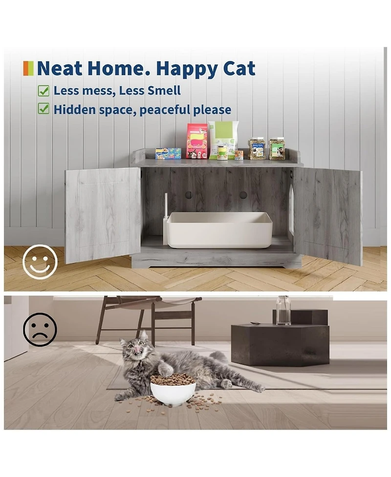 gaomon Wooden Cat Litter Box Enclosures,Hidden Litter Box,Pet House with Barn Door