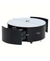 Boyel Living Modern Round Movable Coffee Table with Casters, 2 Drawers, Marble Pattern Sintered Stone Top