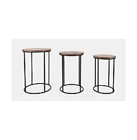 Jofran Warner Round Modern Rustic Solid Wood and Metal Nesting End Tables