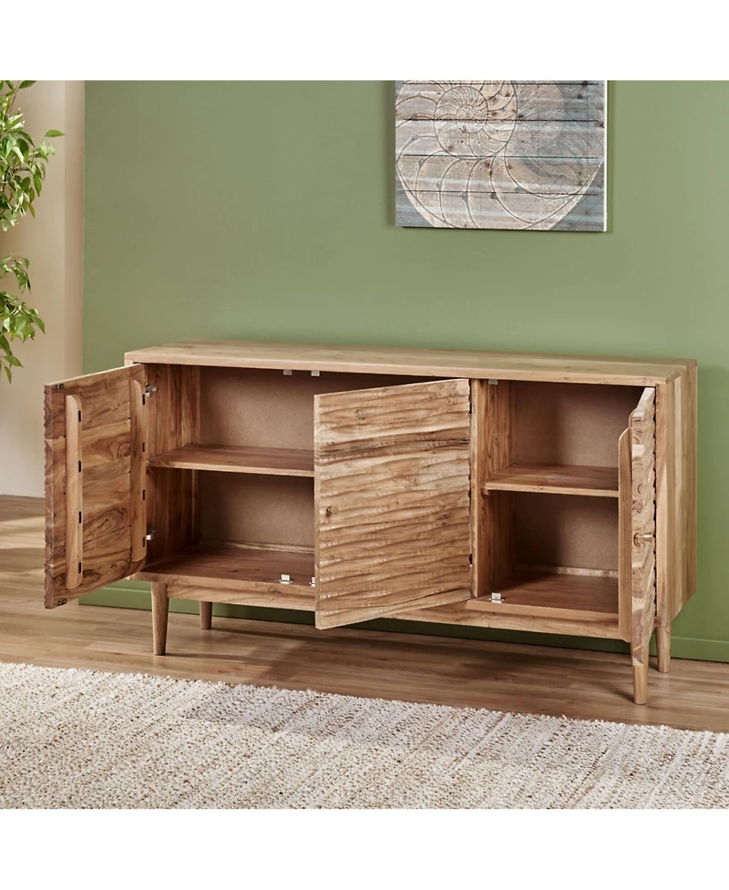 Lovmor Bohemian Style Sideboard with 3 Doors Handcrafted Mango Wood Acacia Frame