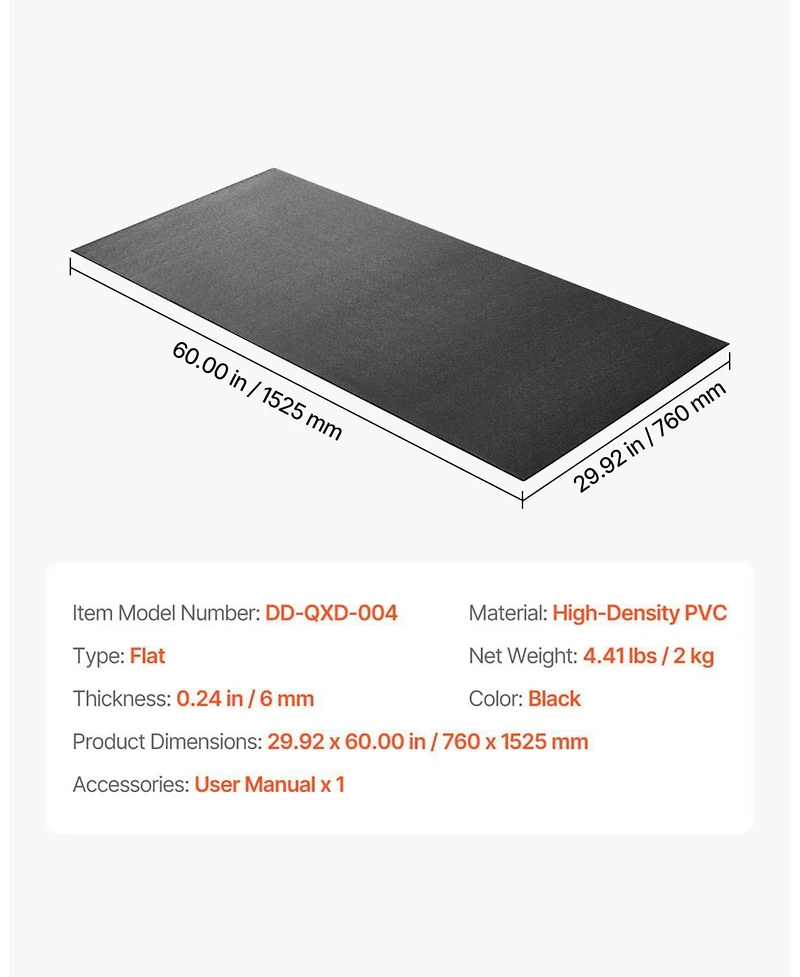 Sugfit Treadmill Mat 30"x60" 1/4" Thick Pvc Exercise Equipment Floor Protector