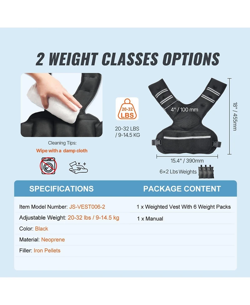Sugfit Adjustable Weighted Vest 20–32 Lb with Iron Sand Weights and Reflective Strips