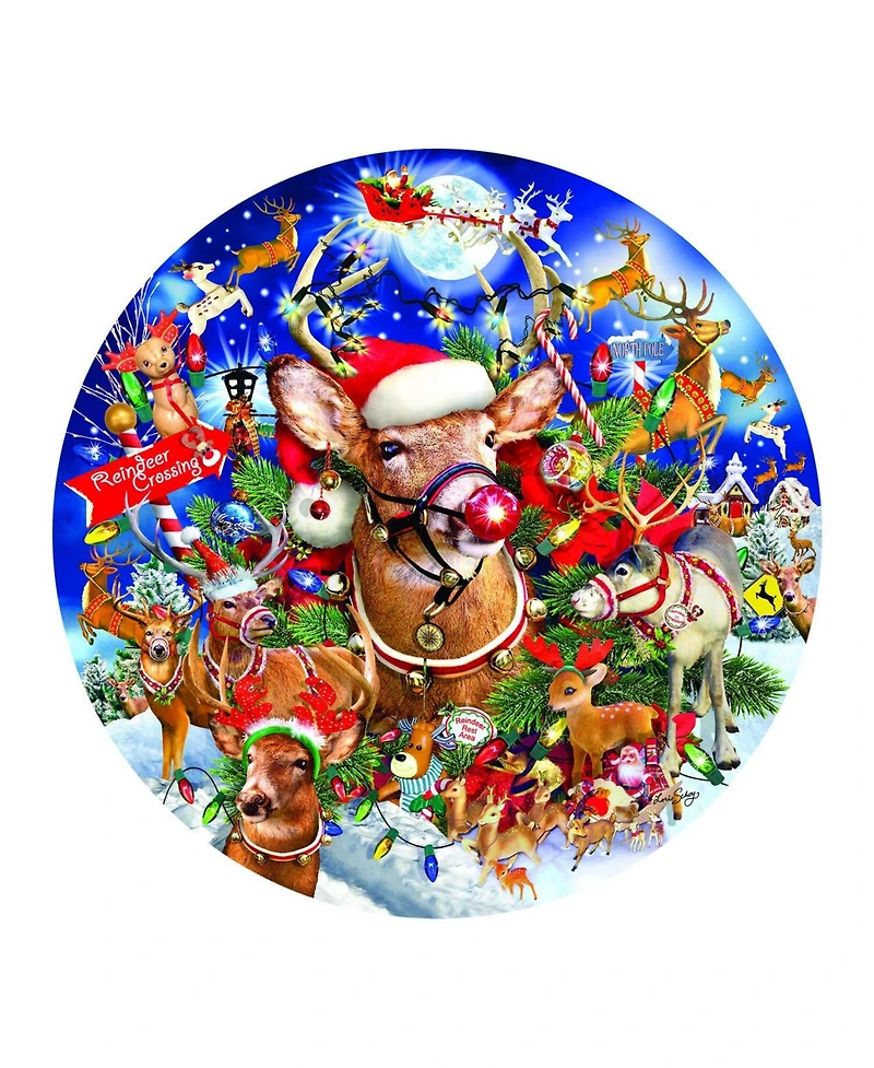 SunsOut Reindeer Madness 1000 piece Jigsaw Puzzle for Adults Round Christmas