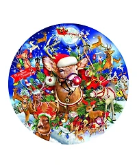 SunsOut Reindeer Madness 1000 piece Jigsaw Puzzle for Adults Round Christmas