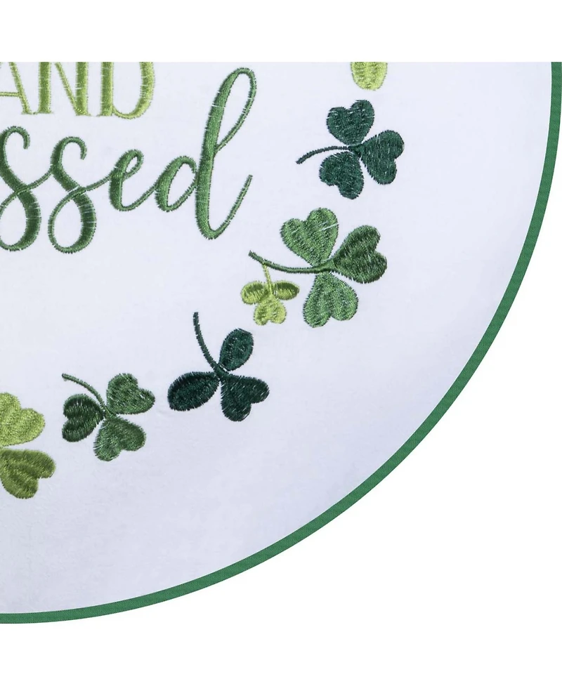 Lucky & Blessed Typography St. Patrick's Clover Embroidered Round Throw Pillow, 18" x 18"