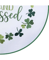 Lucky & Blessed Typography St. Patrick's Clover Embroidered Round Throw Pillow, 18" x 18"