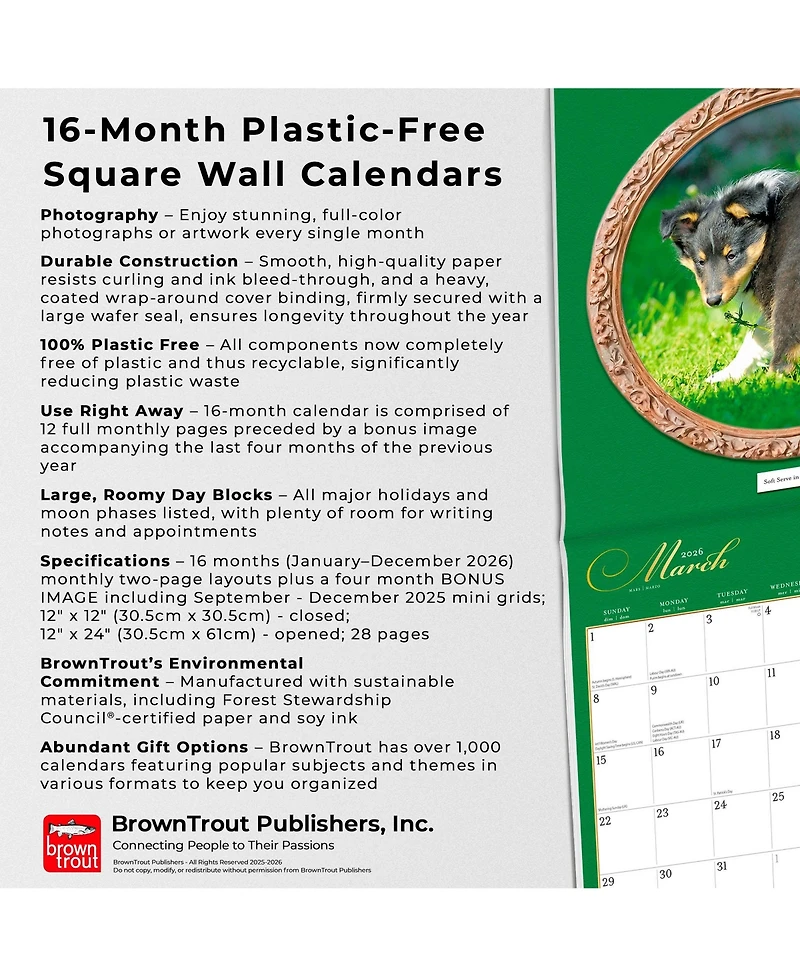 BrownTrout Doggie Doo Doo | 2026 12 x 24 Inch (Hanging) Monthly Square Wall Calendar | Plastic-Free