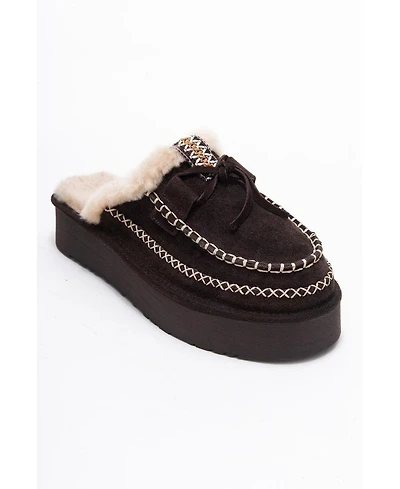 Forever & Always Shoes Yalina Leather Platform Moccasin Slippers (Women)