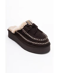 Forever & Always Shoes Yalina Leather Platform Moccasin Slippers (Women)