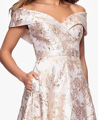 Xscape Petite Off-The-Shoulder Metallic Jacquard Gown