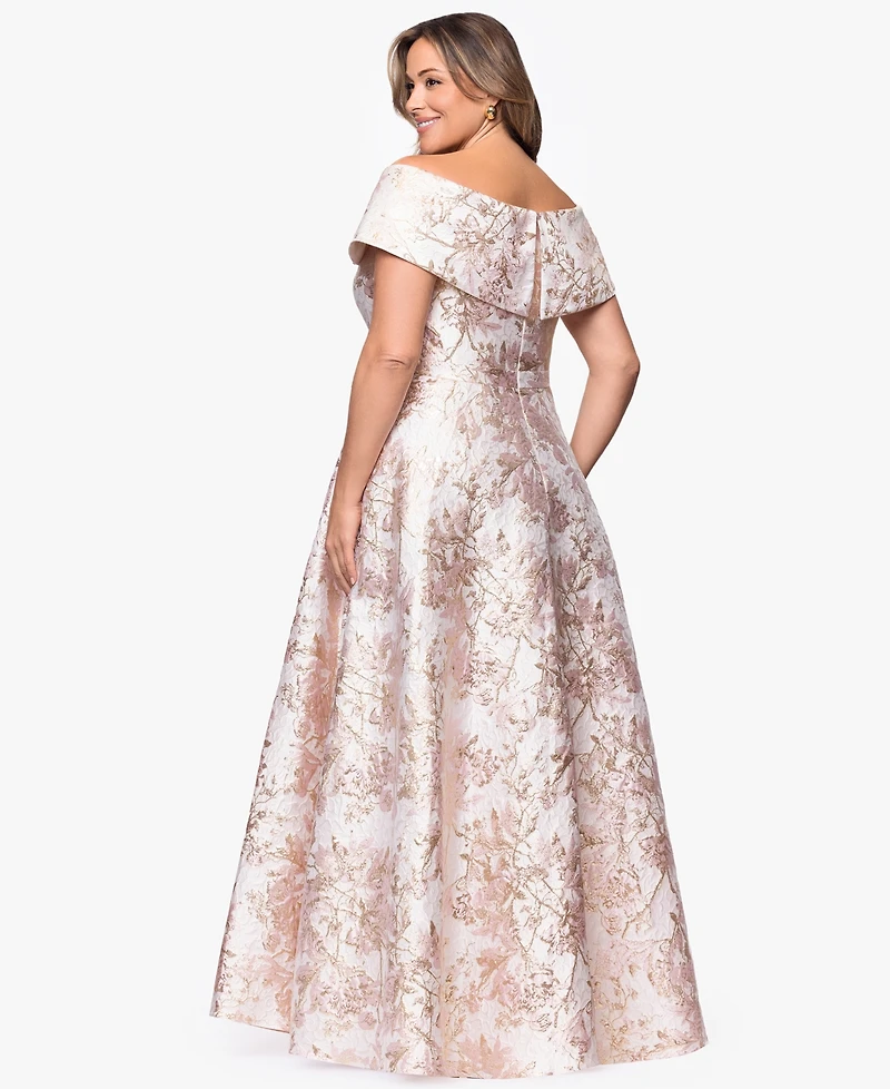 Xscape Plus Off-The-Shoulder Brocade Ball Gown