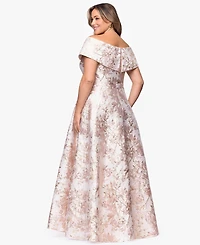 Xscape Plus Off-The-Shoulder Brocade Ball Gown